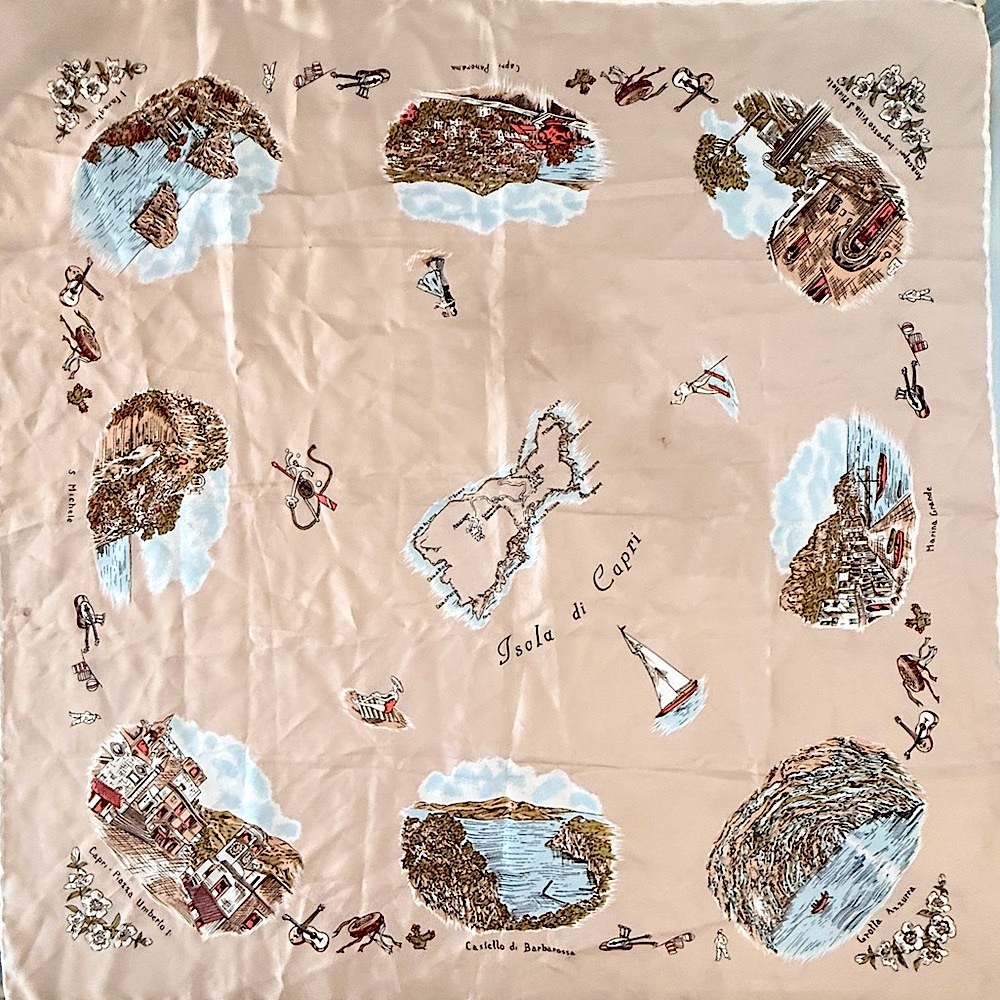 Vintage Silk Print Isola di Capri Map Scarf